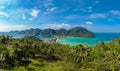 Koh Phi Phi Don - Amazing view of bay in andaman sea from View Point. Paradise coast of tropical island Phi-Phi Don. Krabi