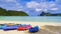 Koh Phi Phi Island Thaiand, colorful kayaks on the beach of Koh Phi Phi Don Royalty Free Stock Photo