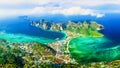 Aerial View of Phi Phi Don Island from an overlook, Krabi Province, Thailand. Koh Phi Phi Don is part of a marine national park. Royalty Free Stock Photo
