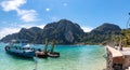 Koh Phi Phi, Thailand - November 26 2019: Prople snorkeling near a beach in Phi Phi Island