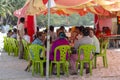 Koh Rong island, Cambodia - 6 April 2018: public celebration of village event. Khmer festival on tropical island beach.