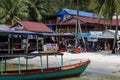 Koh Rong island, Cambodia - April 7, 2018: Seaside view of restaurants and beach. Tourist place on tropical island
