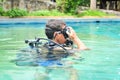 Scuba diving class in pool. BanÃ¢â¬â¢s diving resort-CDC center Royalty Free Stock Photo