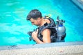 Scuba diving class in pool. BanÃ¢â¬â¢s diving resort-CDC center Royalty Free Stock Photo