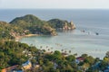 Koh Tao tropical island panorama landscape view on sea, coastline with rocks, Taa Toh Bay beach, Chalok Baan Kao Bay Royalty Free Stock Photo