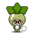 Kohlrabi vegetable mascot costume chat bubble