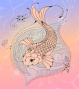 Koi Carp Fish in a Pond Tattoo Sketch