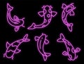 Koi carp icons set vector neon