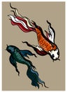 Koi carp vector isolate for tattoo style.Japanese carp drawing.Hand drawn line art of fish. Royalty Free Stock Photo