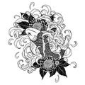 Koi fish and chrysanthemum tattoo by hand drawing