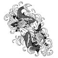 Koi fish and chrysanthemum tattoo by hand drawing