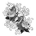 Koi fish and chrysanthemum tattoo by hand drawing