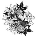 Koi fish and chrysanthemum tattoo by hand drawing