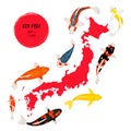 Koi fish and Japan map Royalty Free Stock Photo