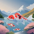 Koi fish in the lake. Vector illustration in flat style Royalty Free Stock Photo