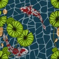 Koi fish with lotus seamless pattern by hand drawing Royalty Free Stock Photo