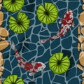 Koi fish with lotus seamless pattern by hand drawing Royalty Free Stock Photo