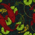 Koi fish with lotus seamless pattern by hand drawing Royalty Free Stock Photo