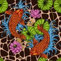 Koi fish with lotus seamless pattern by hand drawing Royalty Free Stock Photo