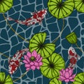 Koi fish with lotus seamless pattern by hand drawing Royalty Free Stock Photo