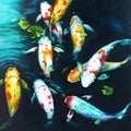 Koi Fish Oil Painting on Canvas - Feng Shui