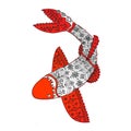 Koi Fish. Ornament/Embroidery. Hand Drawn Pattern. Outline Coloured