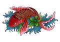 koi fish in pond traditonal ornament tattoo Royalty Free Stock Photo