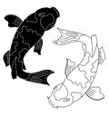 Koi fish Sticker tattoo design, Cartoon tiger on black background. Royalty Free Stock Photo