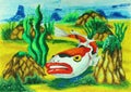 Koi fish swiming in water painting