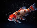 Koi fish swimming with bubbles on black background Royalty Free Stock Photo