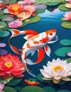 Koi fish swimming in the pond with lotus flower background Royalty Free Stock Photo