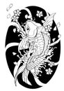 Koi fish Tattoo Japanese style lined pattern draw Royalty Free Stock Photo