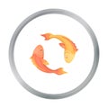 Koi fishes icon in cartoon style isolated on white background. Religion symbol stock vector illustration. Royalty Free Stock Photo
