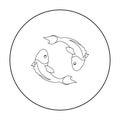 Koi fishes icon in outline style isolated on white background. Religion symbol stock vector illustration. Royalty Free Stock Photo