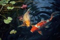 Koi gold animal japanese pond fishes red swim garden water orange colorful Royalty Free Stock Photo