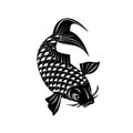 Koi Jinli or Nishikigoi Brocaded Carp a Colored Variety of the Amur Carp Swimming Down Retro Woodcut Black and White Royalty Free Stock Photo