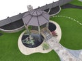 Koi pond and gazebo aerial, 3d rendering Royalty Free Stock Photo