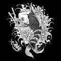 Koi Sushi Black and White Illustration Royalty Free Stock Photo