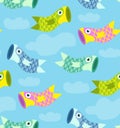 Koinobori carp streamer fish kites. Happy childrens day seamless pattern with fish. Vector background Royalty Free Stock Photo