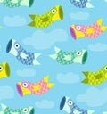 Koinobori carp streamer fish kites. Happy childrens day seamless pattern with fish. Vector background