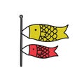 Koinobori doodle icon, vector color line illustration