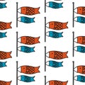 Koinobori doodle pattern, vector illustration