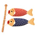 Koinobori Japanese fish flag on bamboo stick, traditional carp isolated on white background. Royalty Free Stock Photo