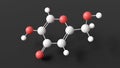 kojic acid molecule, molecular structure, derivative of 4-pyrone, ball and stick 3d model, structural chemical formula with Royalty Free Stock Photo