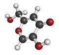Kojic acid molecule. Used as food additive and for skin depigmentation in cosmetics. Atoms are represented as spheres with Royalty Free Stock Photo