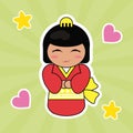 kokeshi doll cute hearts background