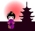 Kokeshi doll and japanese temple Royalty Free Stock Photo