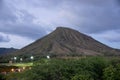 Koko Head Crater with stair trail up side visible at dusk Royalty Free Stock Photo