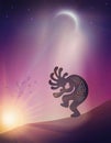 Kokopelli silhouette fertility deity, Trickster, spirit of music, day and night, the God of Harvest and Plenty, Royalty Free Stock Photo