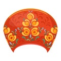 Kokoshnik in red color. Russian headdress, part of folk costume decorated with floral patterns.